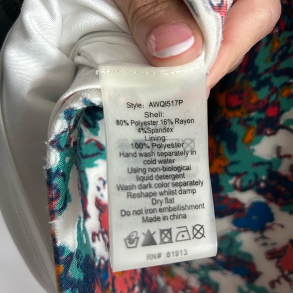 Plenty By Tracey Reese Adelyn Ginger Scuba Blue Orange Floral Dress Petite 4 - Picture 7 of 7